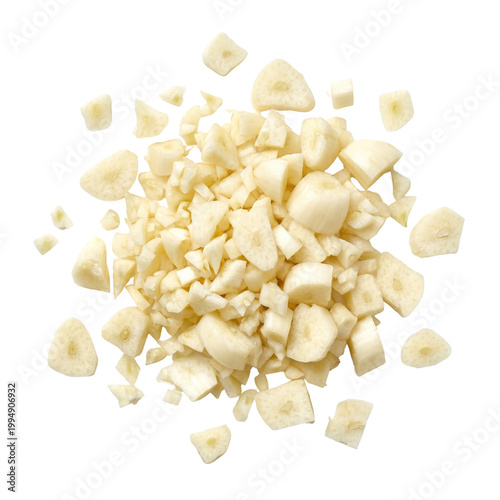 Obraz na płótnie Pile of fresh minced garlic cloves isolated