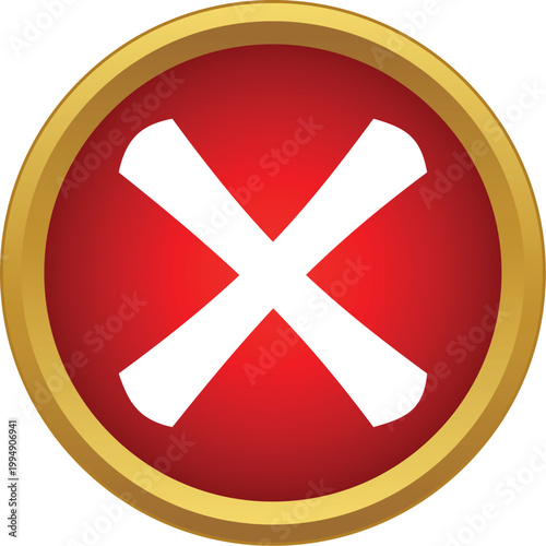 Red circular button showing a white cross symbol for refusal or cancellation