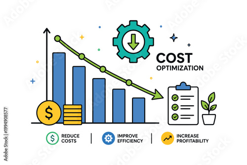 Cost optimization illustration showing reduced expenses and increased profitability