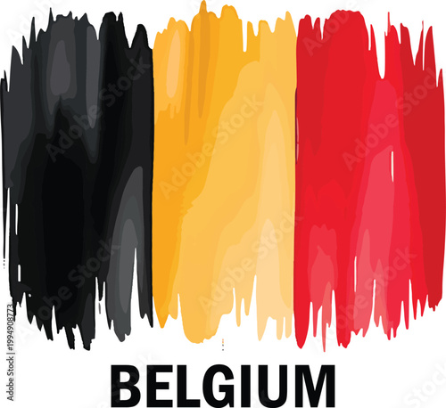 Expressive brushstroke national flag of Belgium in black yellow and red colors on a textured white field