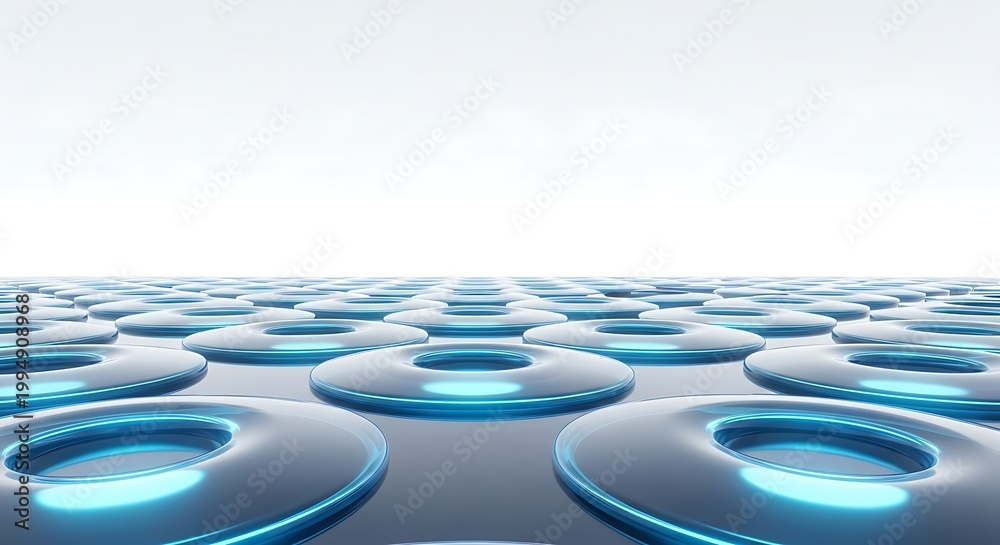 Fototapeta premium Abstract 3D background with glowing blue rings in a repeating pattern futuristic technology concept for digital design and science backgrounds