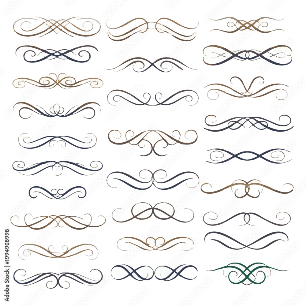 Obraz premium 20 Ornate Swirl, Flourish, and Curl Vector Borders, Frames, and Dividers, Clip Art Elements