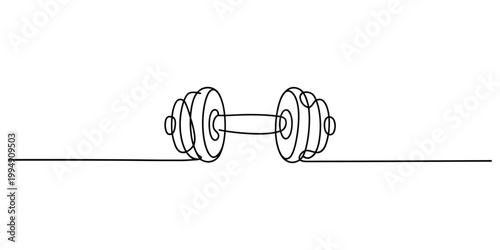 Continuous single line drawing of a gym dumbbell