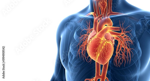 A detailed illustration of the human heart and circulatory system