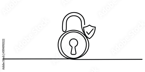Continuous line drawing of a secure padlock icon