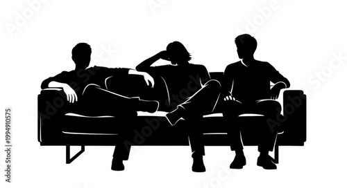 Three friends relaxing on a couch silhouette.