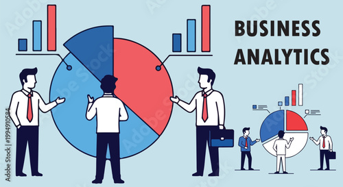 Business analytics, infographic elements, vector graphics, charts and graphs, office workers