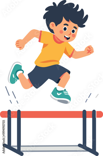 Child jumping over hurdles – vector illustration
