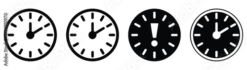 Clock icon isolated on white background, time sign vector set, watch circle clock symbol, working hours concept, clean vector illustration for scheduling, deadlines