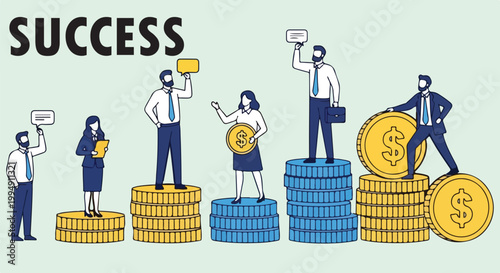 Business success, finance growth, wealth management, career advancement icons