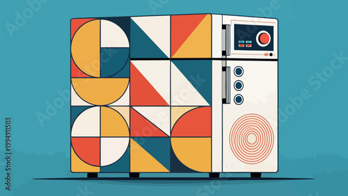 Modern kitchen appliance with geometric abstract pattern design, vector illustration of a stylish oven or microwave