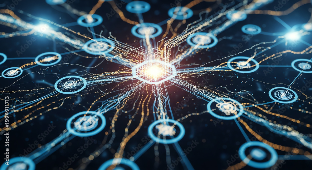 Obraz premium Abstract Neural Network Concept - Futuristic Technology and Data Connection