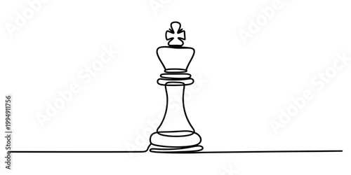 Continuous single line drawing of a chess king piece