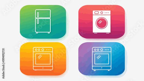 Set of home appliances icons, refrigerator, washing machine and oven, vector illustration