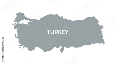 A minimalist gray scale map illustration depicts the country of turkey with its name prominently displayed high quality