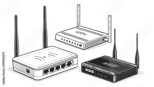 Set of wireless routers and network devices for internet connection