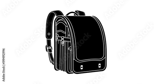 A classic black school bag depicted in a striking silhouette