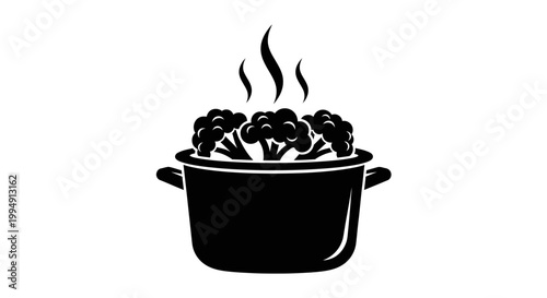 Black pot filled with broccoli a striking visual silhouette