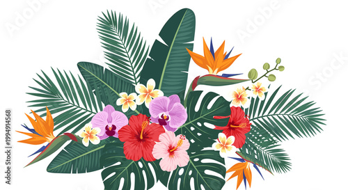 A vibrant illustration captures the striking beauty of a Bird of Paradise flower, conveying freshness and an optimistic mood - perfect for tropical br