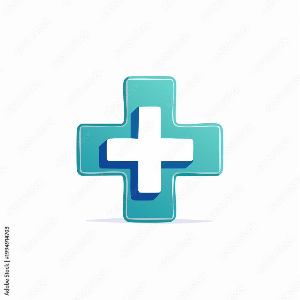 Obraz premium A teal-colored cross symbol with a white center on a plain background