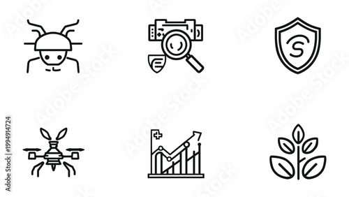 Eco-Friendly Icons: A collection of meticulously crafted, clean, and modern line icons representing various ecological and technological aspects.