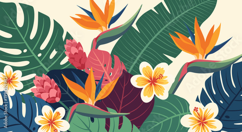 Vibrant floral illustration evokes a peaceful, summery mood, ideal for marketing materials, website design, or social media campaigns focused on relax