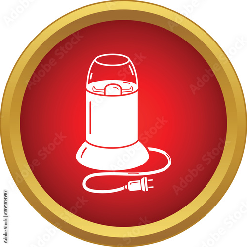 Electric coffee grinder icon in a red circle, symbolizing kitchen appliances and food preparation