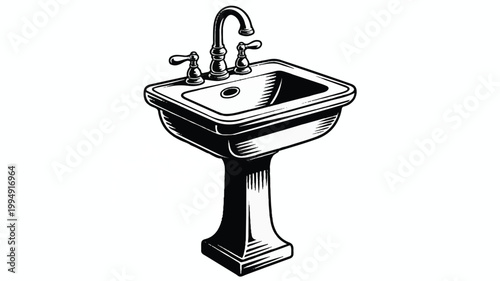 An illustration of a pedestal sink with a faucet and single basin