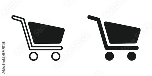 Two shopping carts facing opposite directions with handles extended upwards