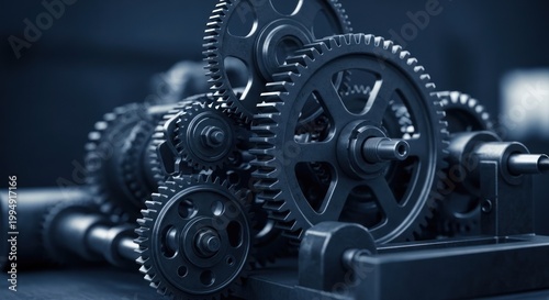 Intricate industrial machine gears in motion
