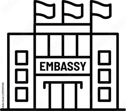 Embassy building outline style icon
