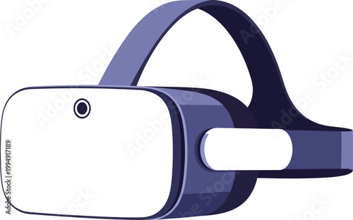Virtual reality headset shows a smooth purple plastic texture with a stark white front faceplate on a minimalist white background.