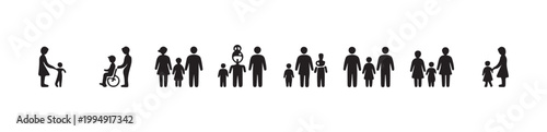Family diversity icon set people pictogram different types of families parents and children vector illustration