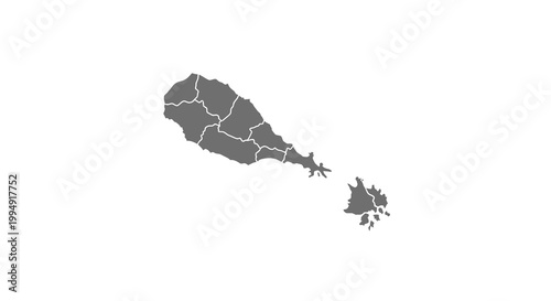 A black and white outline depicts the geographical shape of saint martin island and surrounding islets high quality