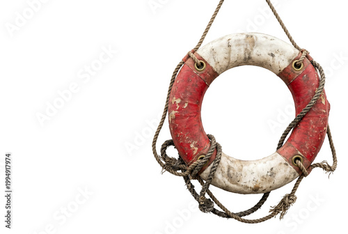 Fotografie Vintage red and white lifebuoy with weathered texture
