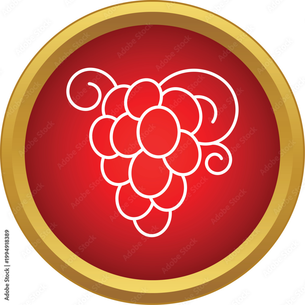 Obraz premium Grape outline graphic on red circle background with gold border