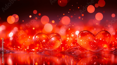 Colorful Red Hearts and Bright Lights Create a Festive Scene for a Celebration or Special Event in the Evening