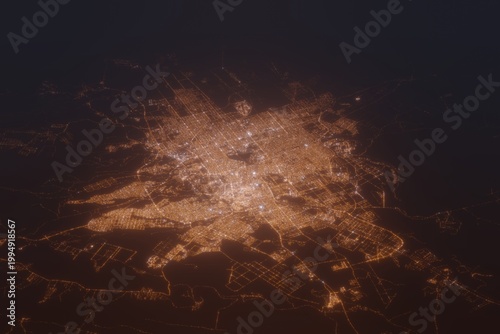 Canvastavla Aerial shot of Riyadh (Saudi Arabia) at night, view from south
