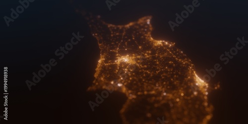 Fotografie Street lights map of Cyprus with tilt-shift effect, view from west