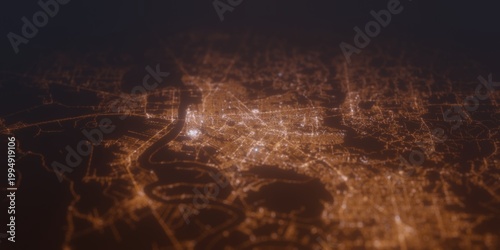 Tableau sur toile Street lights map of Baton Rouge (Louisiana, USA) with tilt-shift effect, view from south