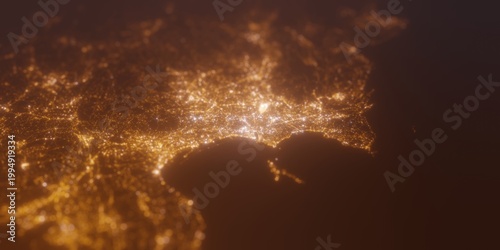 Принти на полотні Street lights map of Marseille (France) with tilt-shift effect, view from west