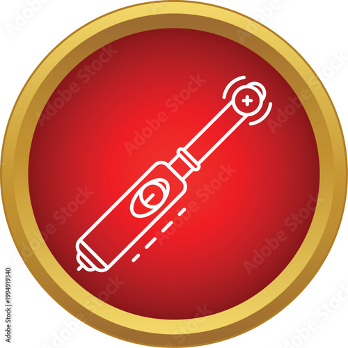 Electric toothbrush line icon showing oral hygiene and dental care in a red circle