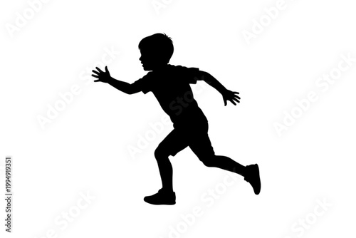 Silhouette of Joy: A young boy dashes forward with boundless energy, his silhouette a testament to the carefree spirit of childhood.
