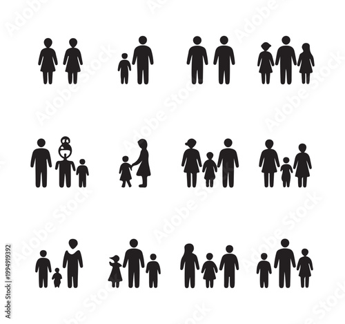 Assorted pictogram symbols for family units same sex parents and physical challenges