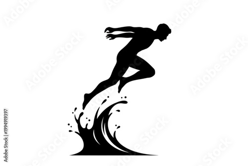 Soaring Silhouette: A dynamic silhouette of a man gracefully leaping through a crashing wave, capturing the essence of human agility and the power of nature.