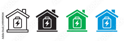 Home energy battery storage icon set, smart house solar power charging renewable electricity efficiency concept vector illustration