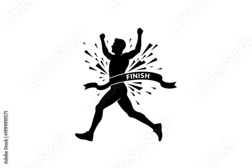 Victory Dash: Silhouette of a runner triumphantly crossing the finish line, embodying the spirit of competition and the sweet taste of victory. 