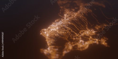Fotografie Street lights map of Honolulu (Hawaii, USA) with tilt-shift effect, view from east