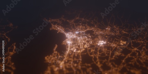 Fotografía Street lights map of Burlington (Vermont, USA) with tilt-shift effect, view from south