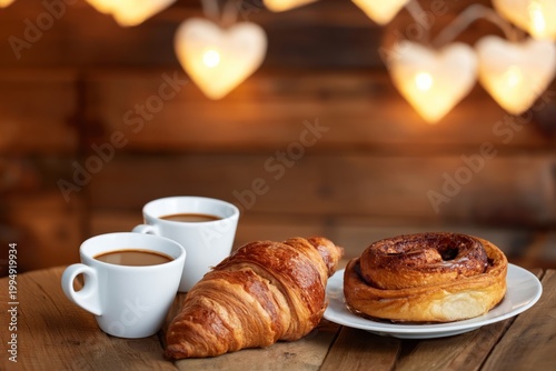 Enjoying Coffee and Pastries in a Cozy Cafe Setting With Warm Lights